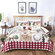 WONGS BEDDING Christmas Quilt Set Queen Rustic Christmas Santa Tree Snowman Pattern Printed Bedding Solid Quilted Bedspread Coverlet with 2 Pillow Shams for All Seasons, Soft Microfiber Quilt 90"x96"