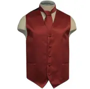 New Brand Q solid polyester men's Vest tuxedo waistcoat_Necktie Dark Burgundy
