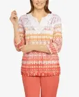 ALFRED DUNNER Women's Tiki Time Textured Ombre Ikat Print Top