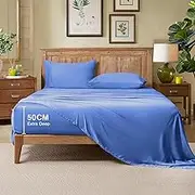 Lakora 50cm Deep Pocket Bamboo Bed Sheet Set - Queen Size 4PC Sheet, Soft & Breathable Cooling Fitted Sheet, Flat Sheet & Pillowcases Luxury Hotel Style Bedding (Ocean)