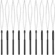 OPLLER 10Pcs Hair Loop Threader Hook Tool and Bead Tool Black Loop Threader for Hair or Feather Extender
