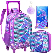 3PCS Rolling Backpack for Girls, Kids Roller Wheels Bookbag, Wheeled School Bag