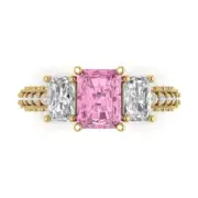 3.61Ct Emerald Cut Pink Gemstone Solid Gold Engagement Promise Statement Ring
