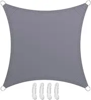 Teynewer Sun Shade Sail Square 3.6x3.6m Waterproof Shade Sail for Outdoor Garden Patio Party 98% UV Block Sunscreen Awning Canopy Sunsail with Free Rope, Light Grey