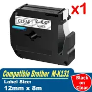 1x P-Touch Label Tape for Brother MK131 PT65 PT70 PT80 PT90 Black on Clear 12mm