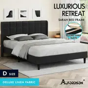 ALFORDSON Bed Frame Double Size Upholstered Wingback Base Charcoal Fabric SARAH