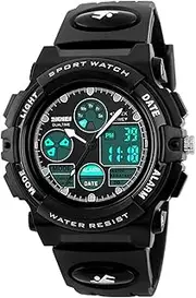 [Egobasic] Black Kids Sports Watch Waterproof Boys Multi-Function Analog Digital Wristwatch Child Students LED Alarm Stopwatch Birthday Gifts