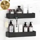 40cm Large Shower Caddy 2-Pack, Adhesive Organizer with Hooks, Rustproof, Black