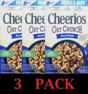 3x CHEERIOS FAMILY SIZE OAT CRUNCH ALMOND Whole Grain Oats Cereal 24 oz - 3 PACK