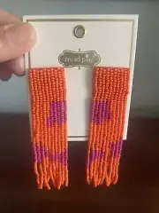 Mud Pie Women's Floral Beaded Earrings Orange NEW