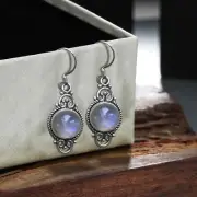 Retro Vintage Water Drop Moon Stone Alloy Earrings Small Pear Shaped Hollow Out