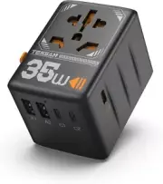 Universal Travel Adapter 35W International Plug Adaptor with 3 USB C 2 USB A