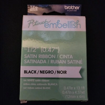 Brother P Touch Embellish ~1/2” Satin Ribbon Black on White