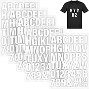 5 Sheets White Iron on Letters and Numbers for Fabric, 245 Pieces Heat Transfer Letters 2 Inch Iron on Vinyl Letters with PU A to Z, and 0-9 Iron on Numbers for DIY Printing Clothing Jersey T-Shirts