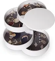 CONBOLA Jewelry Organizer, Small Jewelry Storage Box Earring Holder for Women, 5-Layer Rotating Travel Jewelry Tray Case with Lid for Bracelets Rings Bracelets, Acrylonitrile Butadiene Styrene
