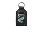 Honda Wing Leather Keychain FOB Ring Made in England Enamel Green and Chrome