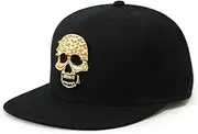 [HAMKVBPR] Baseball Cap Unisex Flat Cap Skull Rivets Hip-hop Baseball Cap Men Flat Cap Outdoor Sports Hat(Black 2)