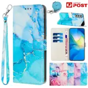 For Samsung S25 S24 S23 S22 S21 Ultra Plus Marble Case Leather Wallet Flip Cover