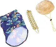 BUGUUYO 3pcs Hawaiian Dog Outfit with Sun Hat Gold Chain Necklace Summer Shirt for Dogs Pet Accessories for Beach Parties Cosplay Special Occasions