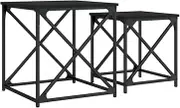 vidaXL Black Engineered Wood Nesting Coffee Tables with Metal Frame for Living Room, Bedroom or Office - Modern Industrial Style