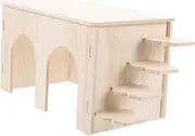 EXAOMBLE Guinea Pig Wooden Hideout House with Ramp Durable Maze Hut for Small Animals Decor for Hamsters Rats and Other Furry Friends
