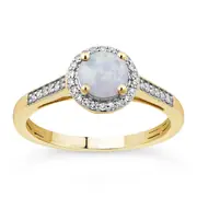 Bevilles Created Opal & Diamond Ring in 9kt Yellow Gold