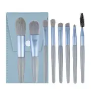 8Pcs Soft Hair Makeup Brush Set with Portable PU Bag-BigBlue/Bag