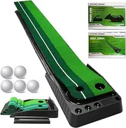 Putting mat Indoor Golf, Golf Putting mat with Auto Ball Return Function and 3 Reduced-Side Hole, Golf mat with 5 Golf Tees, for Playing Golf Game at Home or Office, Outdoor, Indoor long3m