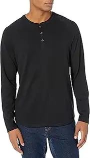 [Amazon Essentials] Men's Regular-Fit Long-Sleeve Henley Shirt (Available in Big & Tall), Black, X-Large