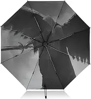 [PDZRMY] Archangel Wing Black UV Protection Travel Umbrella Compact for Rain and Sun - Auto Open and Close UPF 50+ Windproof Portable 46” Sun Umbrella for Women and Men