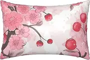 Satin Pillowcase for Hair and Skin Silk Pillow Cases Queen Size Satin Pillow Cover 20x30 Inches Pink Cherry Floral Pillowcases with Zipper Cooling Pillow Cases Gifts for Women Men