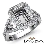 Emerald Diamond Cross Shank Halo Pave Engagement Ring White Gold 2.64ctw.