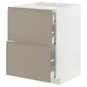 METOD / MAXIMERA base cab f hob/2 fronts/3 drawers, white/Upplöv matt dark beige, 60x60x80 cm