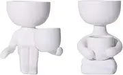 2pcs Figure Ceramic Flowerpot Cute Flower Pot Ceramic Flower Pot Abstract Sculpture Planter Small Succulent Pots Garden Plant Pot Human Head Vase Mini Pot Face White Floor Ceramics