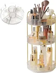 Rotating Makeup Organiser, Spinning Cosmetic Display Cases Vanity Organizer Countertop with 3 Layer Spacious Capacity and Divided Top for Skin care,Makeup Brush,Lipstick,Perfume,jewellery organiser