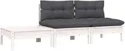vidaXL White Garden Lounge Set - Solid Pinewood Patio Furniture with Comfort Cushions, Footstool/Table, and Modular Design