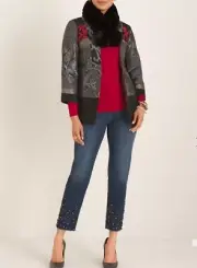 NWT $249 Chico's Women's Paisley Patchwork Open Front Jacket 1 M Art To Wear