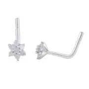 Bevilles Mirage Diamond Set Flower Nose Pin in Sterling Silver