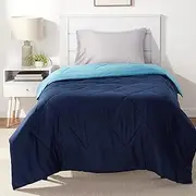 Amazon Basics Reversible, Lightweight Microfiber Comforter Blanket - Twin/Twin XL, Navy / Sky Blue