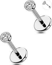 [OUFER] 18G/20G 2PCS Nose Ring Threadless Conch Piercing Stainless Steel 316L Clear 2/2.5/3 mm CZ Helix Earring 6/8/10/12 mm Nose Stud Flat Cartilage for Women Lip Stud