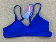 Mienqe Cross Front Silky Bikini Swimsuit Top Girls Medium Royal Blue Cute