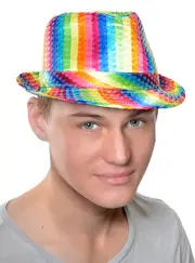 Sequin Rainbow Adults Satin Fedora Costume Hat