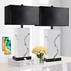 24” Black Touch Table Lamp Set of 2 with USB Ports, 3-Way Dimmable Bedside Night