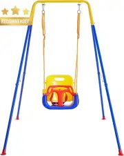 Swing Set 3-in-1 Toddler 4 Sandbags Safety Harness Folding Metal Stand