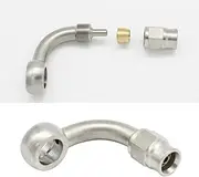 KRD PERFORMANCE Stainless Steel 90 Degree Brake Hose End Fitting Banjo Eye Hole Diameter 11.2mm (7/16) to AN4 PTFE Brake Hose Line With Brass Olive