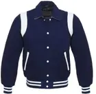 Retro Varsity Letterman Bomber Jacket, Wool Body with Cowhide Leather Sleeves