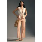 Anthropologie The Colette Cropped Wide-Leg Linen Pants Striped 25 NEW