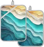 Large Pot Holder Heat Resistant Dopamine Macaron Colorful Lines Potholders for Kitchens with Pocket Hot Pot Holder Pads Oven Pad 2 Pack