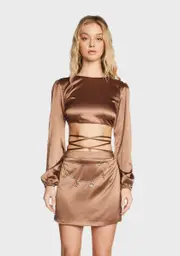 [Pretty Garbage] Brown Open Back Wrap Top