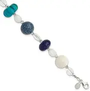 [JewelryWeb] 17.75mm 925 Sterling Silver Coral Howlite Jade Lapis Quartz Crystal 3 Centimeters Extension Bracele 19 Centimeters Link Bracelet for Women